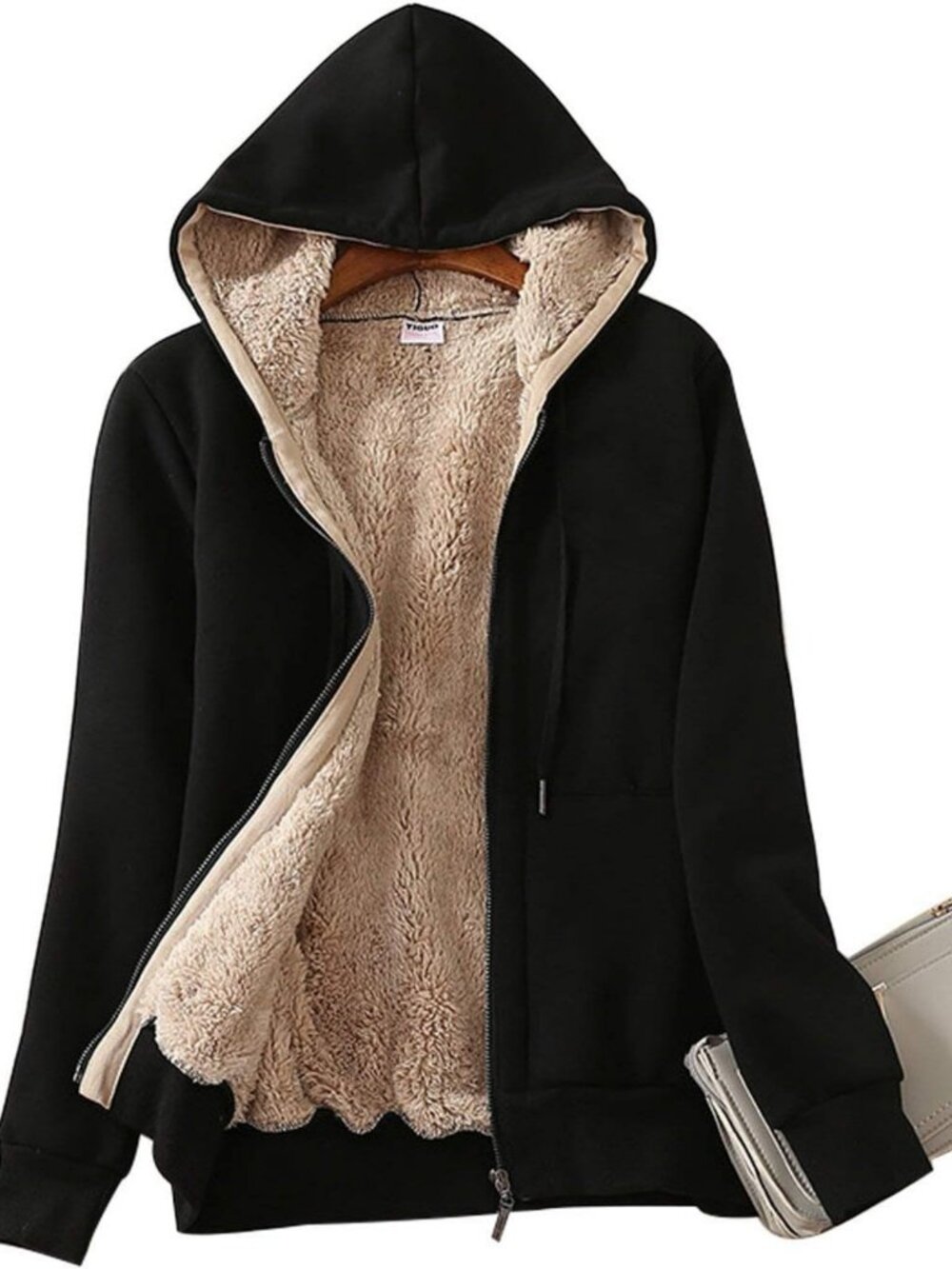 Cozy Women's Sherpa Lined Zip-Up Hoodie Jacket - Casual Sweatshirt Coat